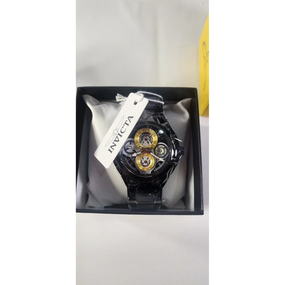 Invicta 79009 Mens Chronograph Watch Black Gold Tone Dial Japanese Movement NEW